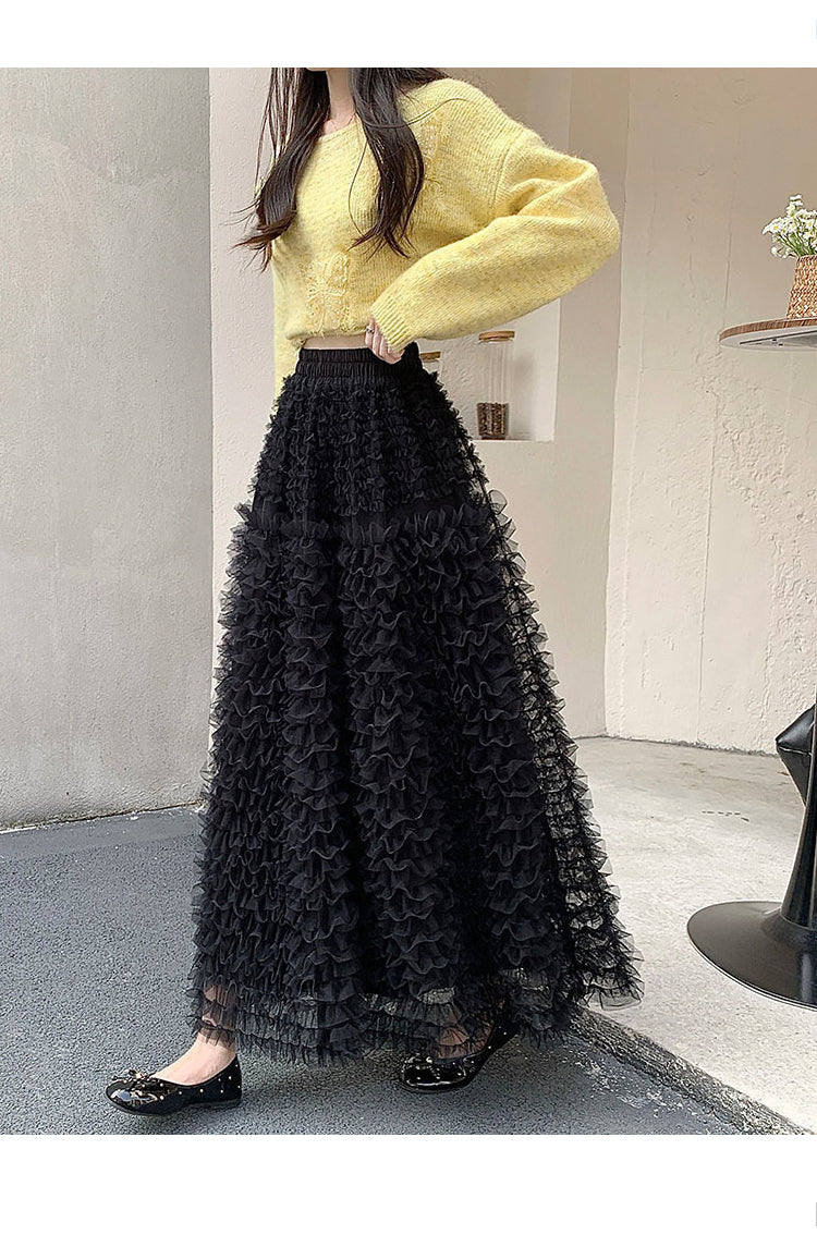 Black Textured A-Line Long Skirt