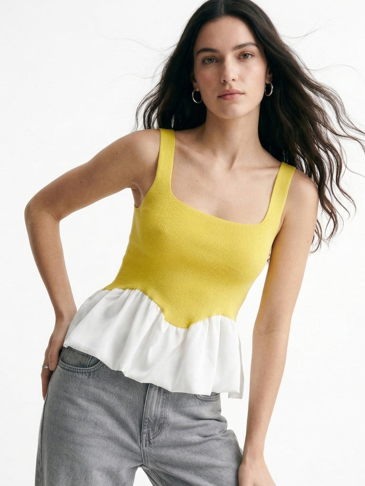 Yellow Tank Top With Bubble Hem