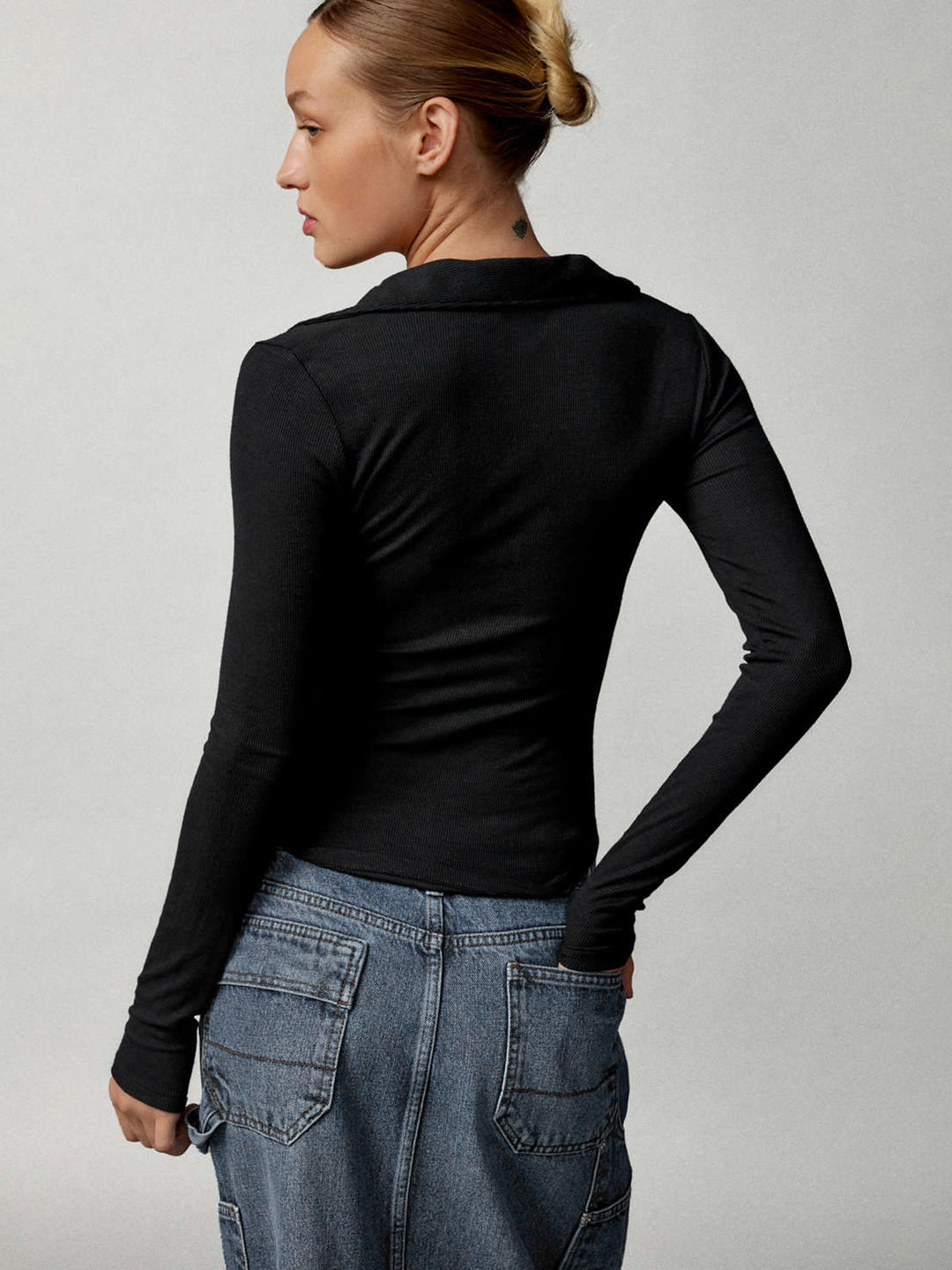 Black Collared Neck Fitted Top