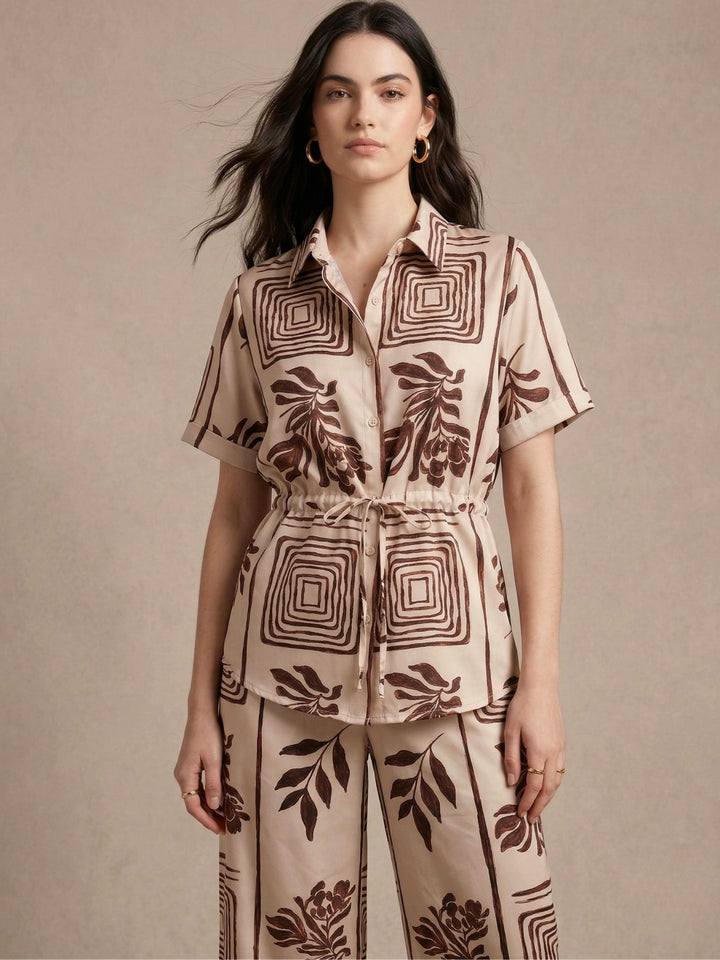 Off White Printed Short Sleeve Casual Co-Ord Set