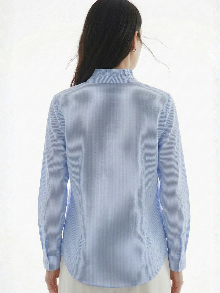 Blue Full Sleeve Ruffle Detail Shirt