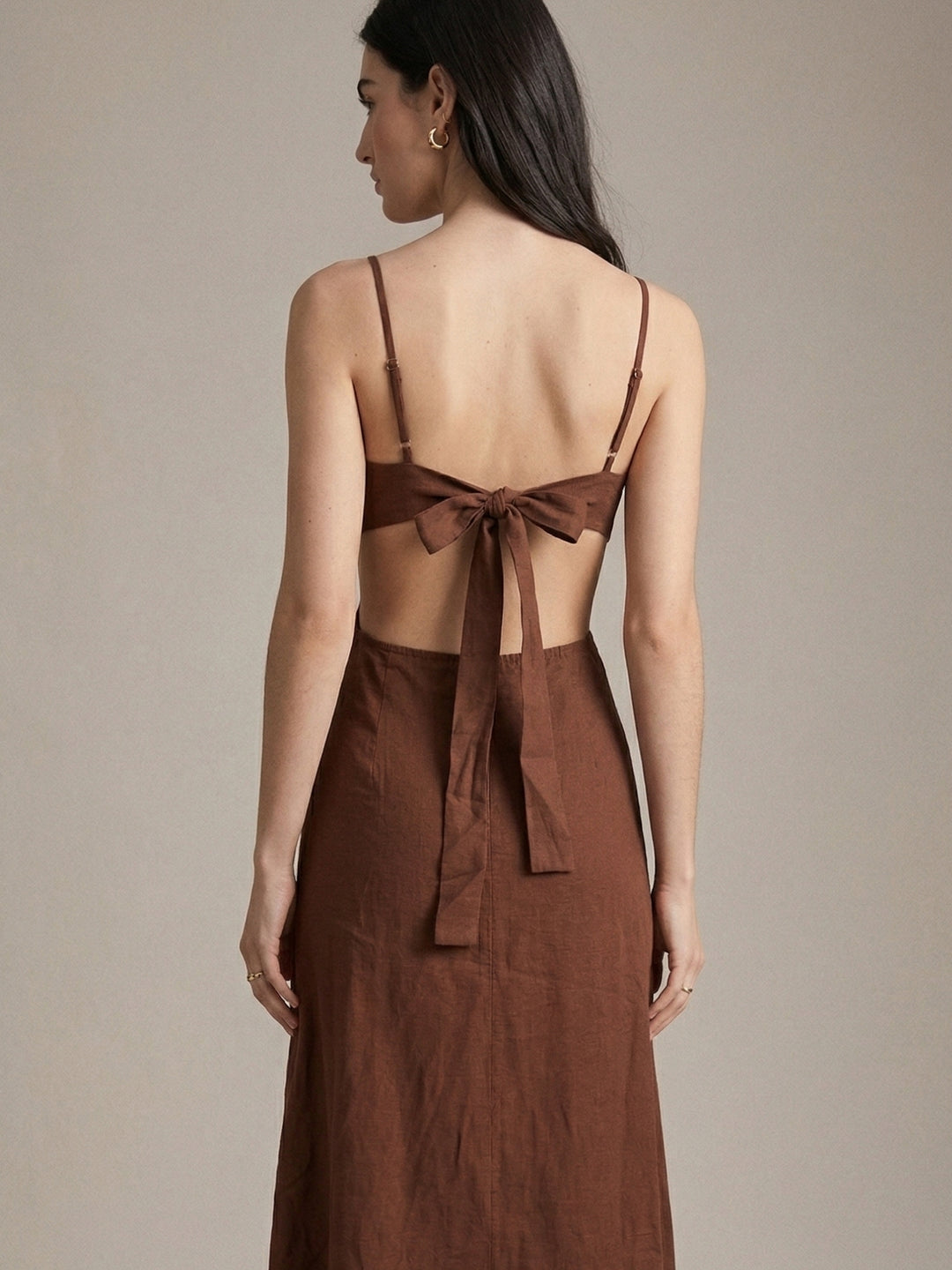 Brown Waist Tie-Up Maxi Dress