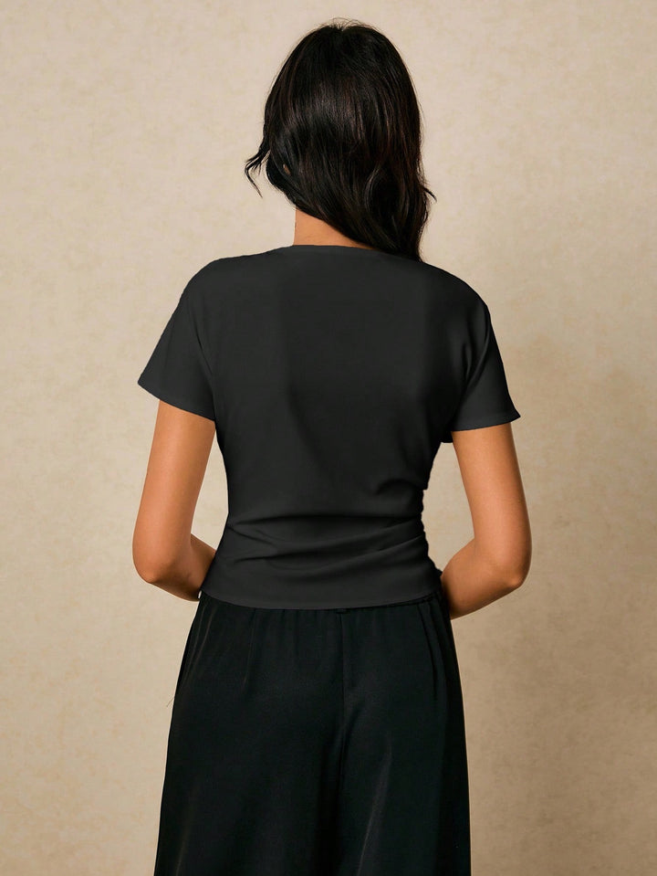 Black Metal Trim Boat Neck Top