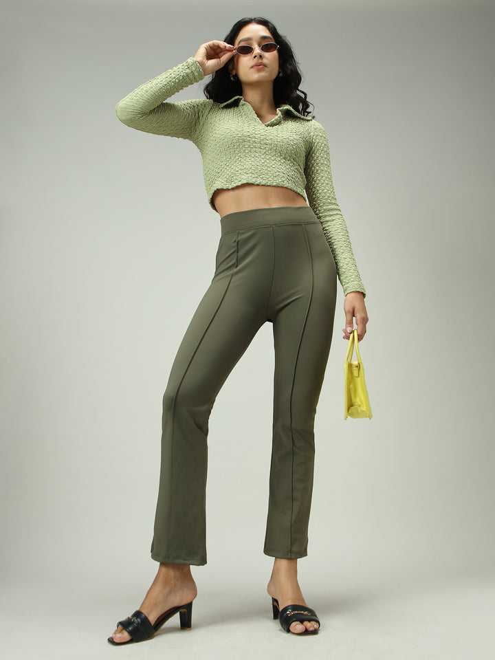 Olive Fitted Flared Leggings