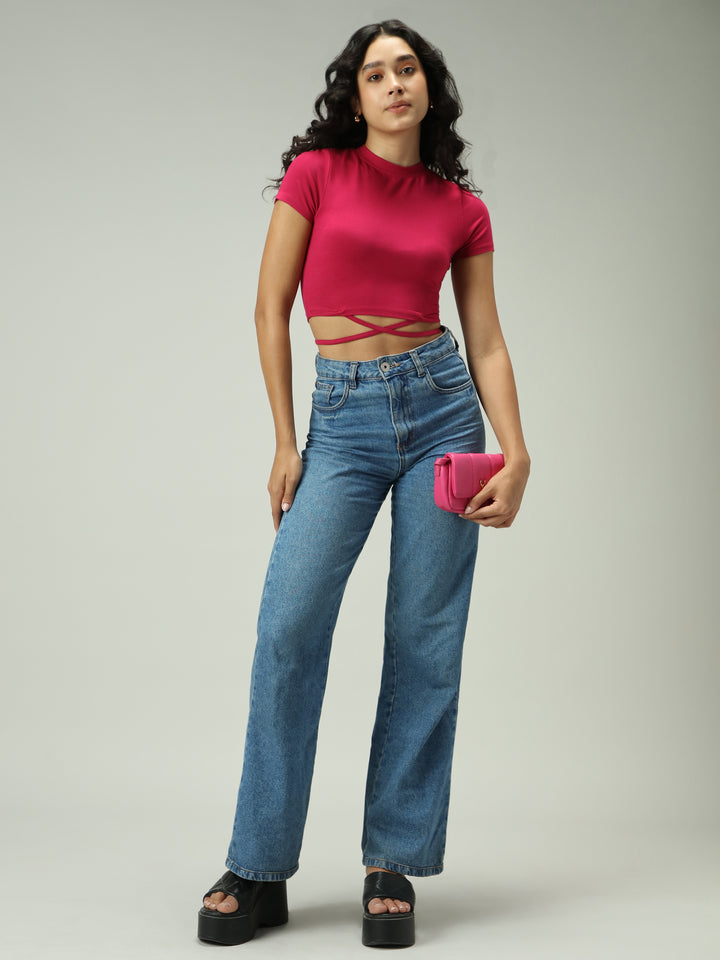Pink Criss Cross Bottom Tie Up Top