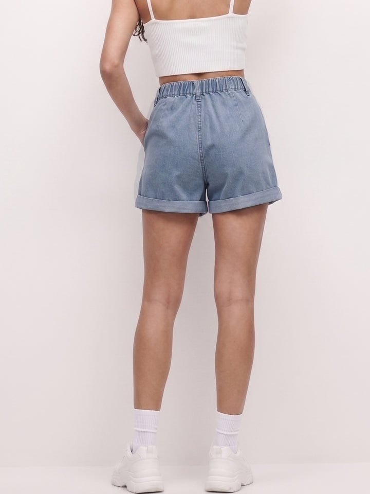 Blue Pleated Relaxed Shorts