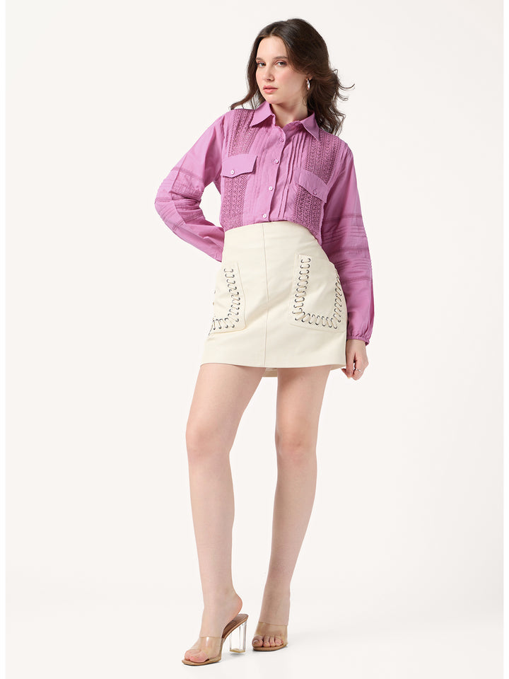 Mauve Delicate Lace With Pintuck Accents