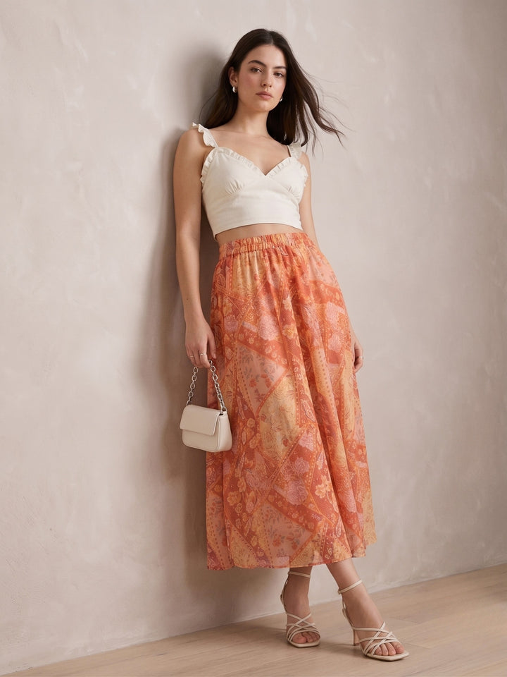 Midi Skirt With Elasticated Waist And A Belt