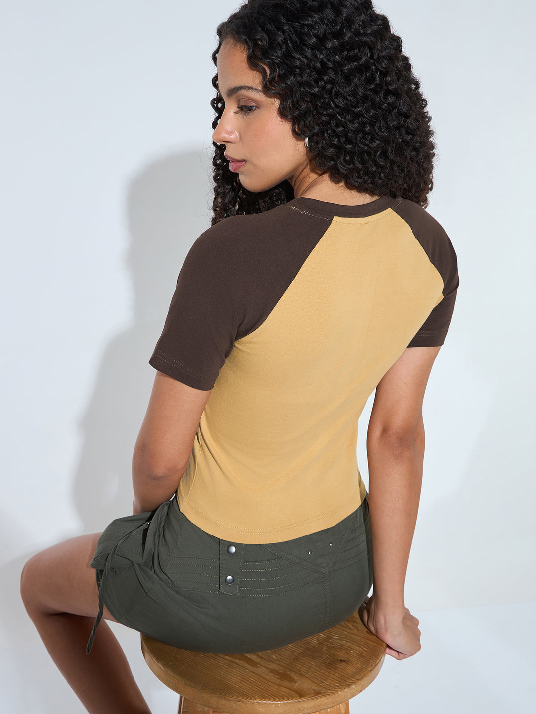 Beige Crew Neck Graphic Tshirt