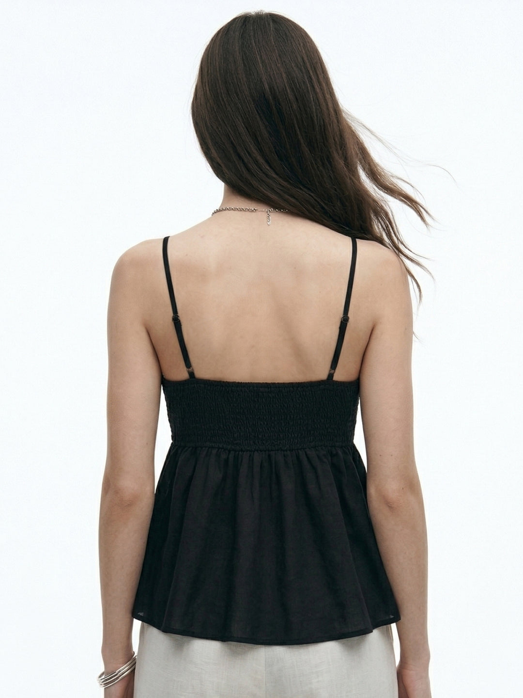 Black Spaghetti Strap Peplum Style Top