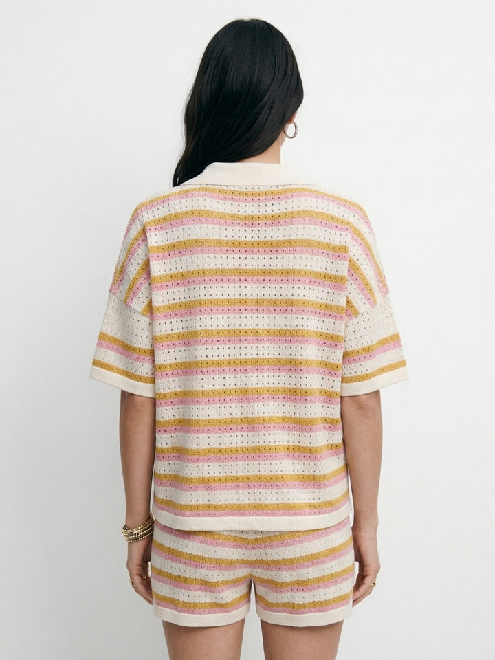 Multi Textured Striped Shirt And Shorts Co-Ord Set
