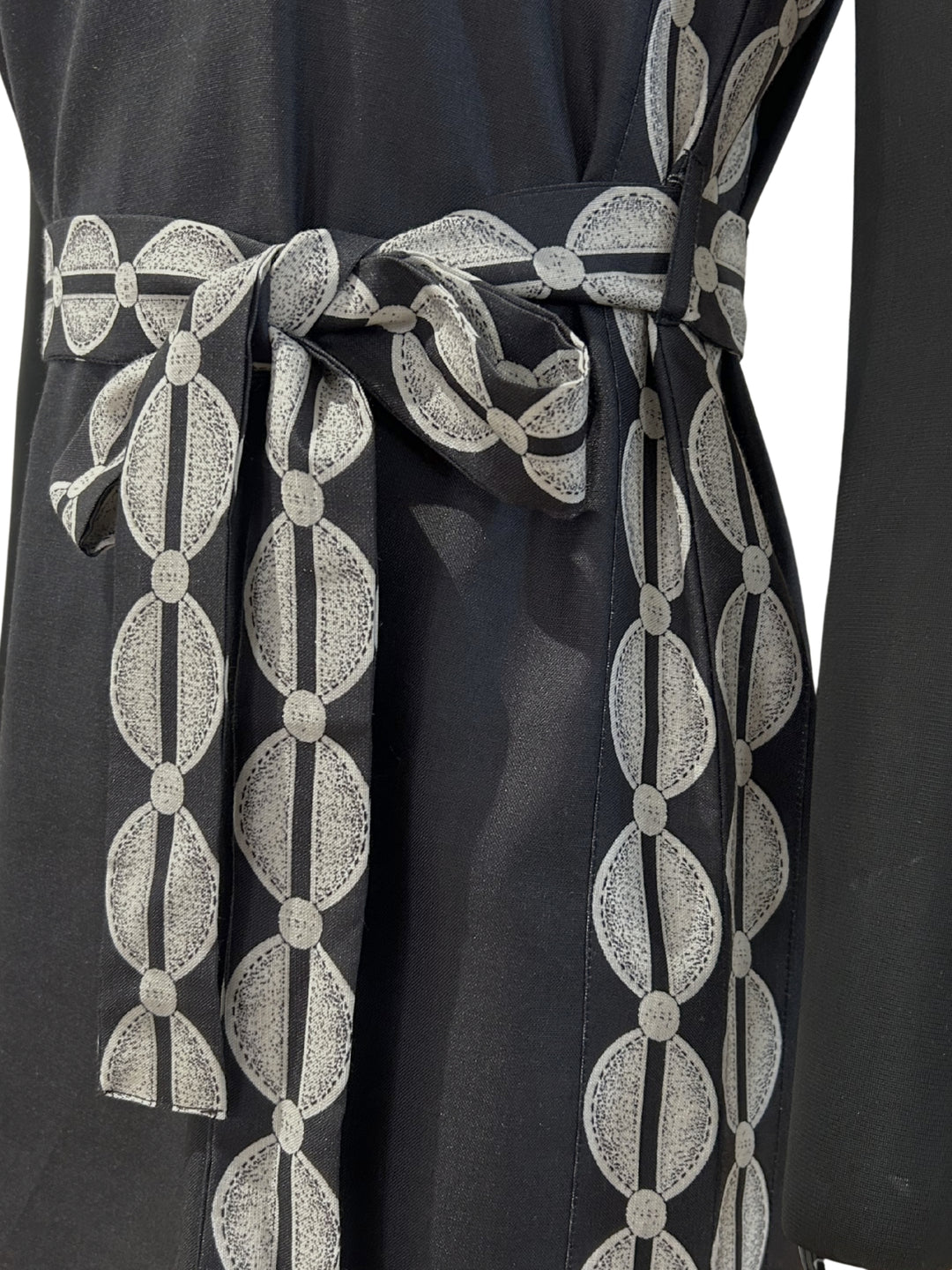 Grey Shift Dress With Contrast Print Border & Belt
