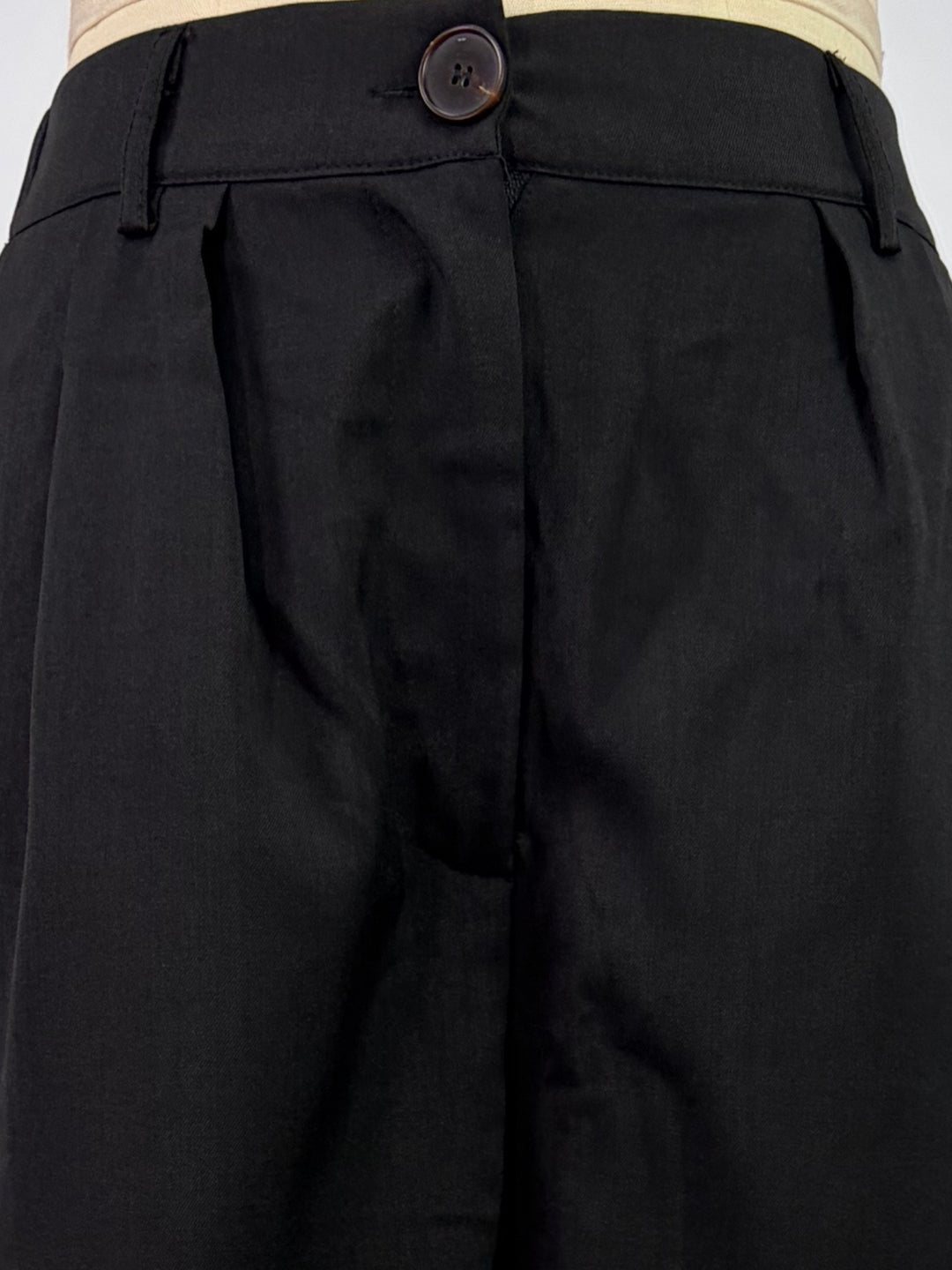 Black Pleated Solid Trouser With Belt