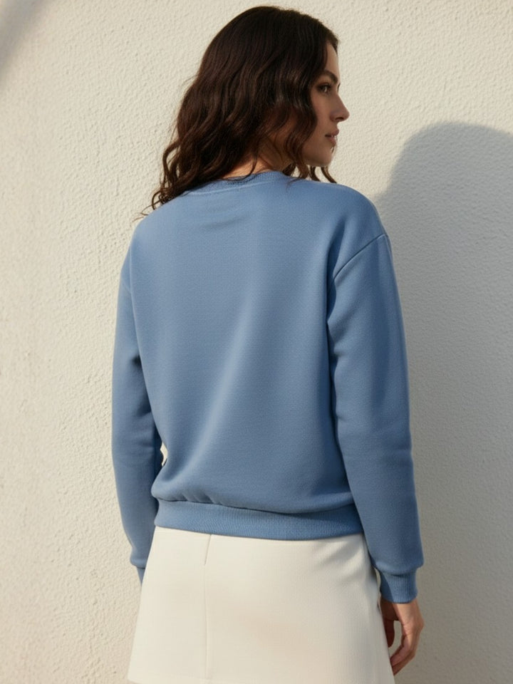Blue Graphic Printed Oversized Fleece Sweatshirt