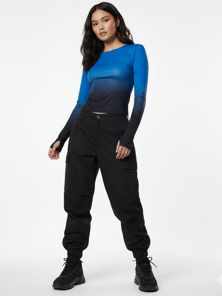 Navy Blue Full Sleeve Gradient Fitted Top