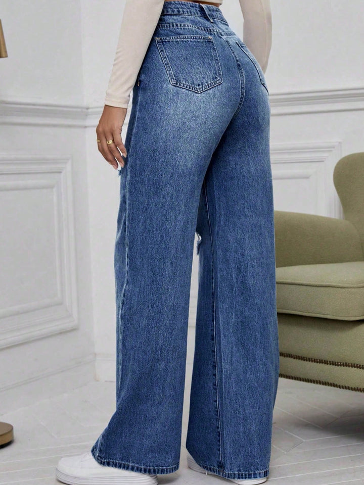 Black Knee And Thigh Distressed Baggy Jeans
