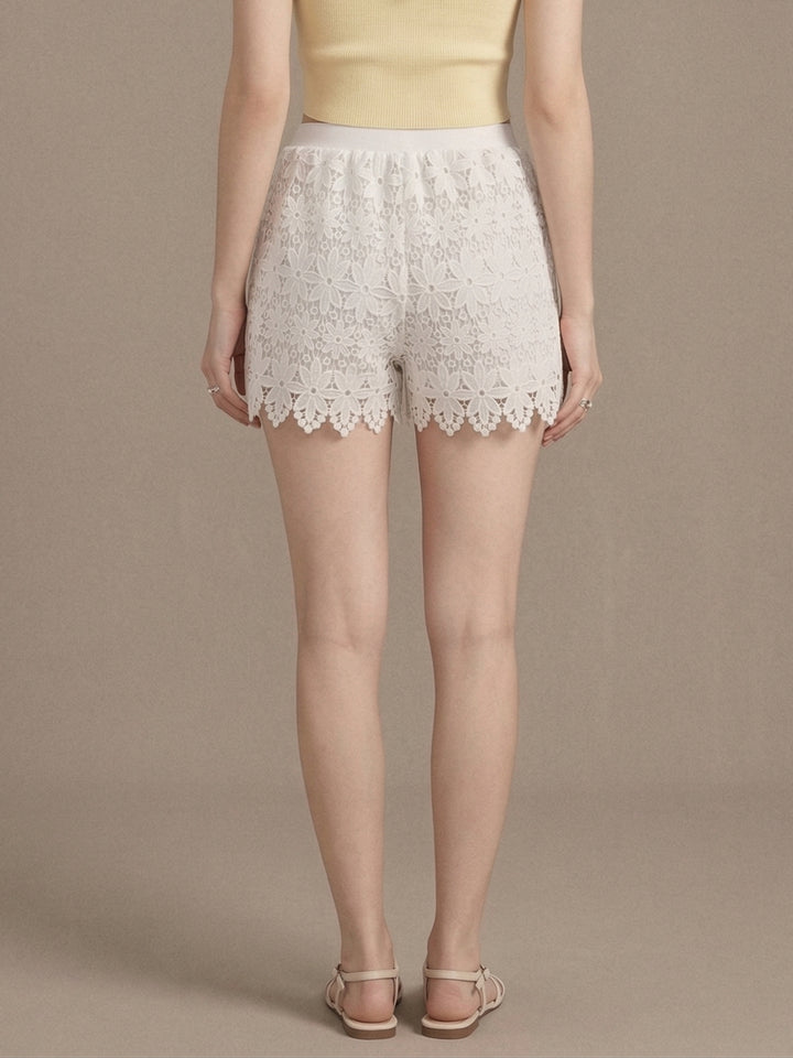 White High Waist Lace Shorts