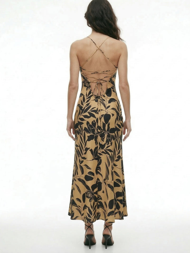 Beige Strappy All Over Printed Maxi Dress