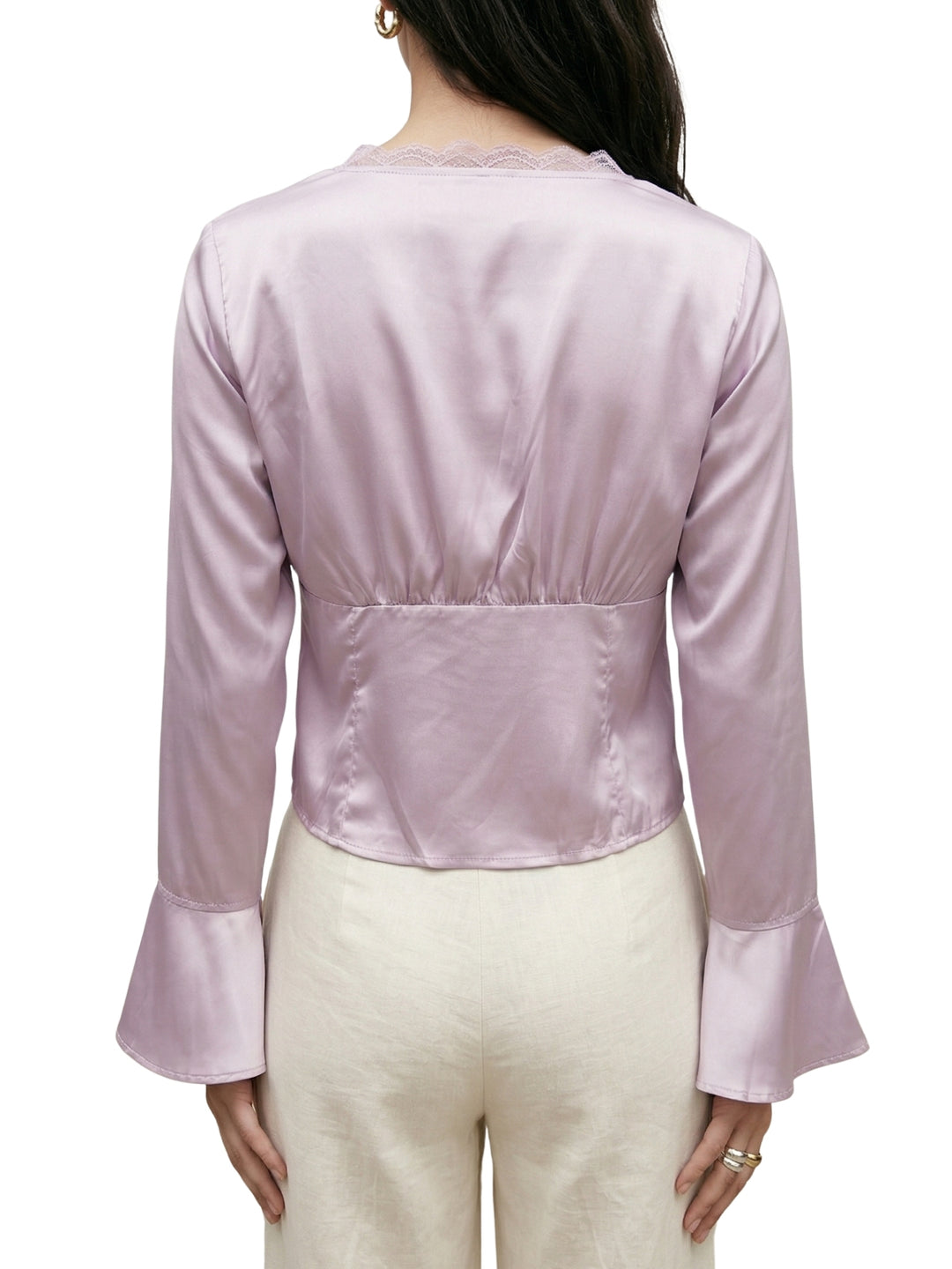 Pink Bell Sleeves Front Tie-Up Lace Top