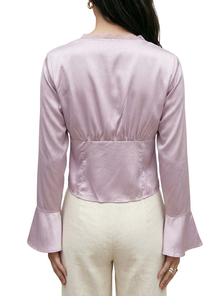 Pink Bell Sleeves Front Tie-Up Lace Top