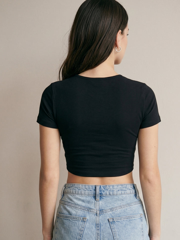 Black Half Sleeved Knit Top