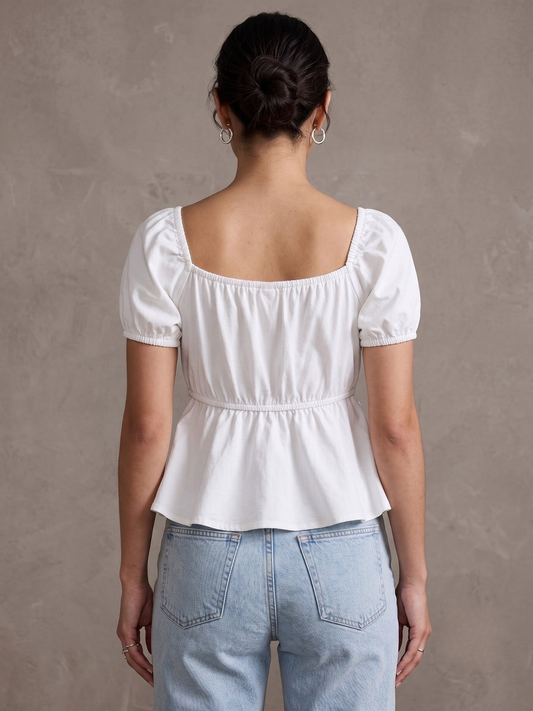 White Puff Sleeve Peplum Style Top