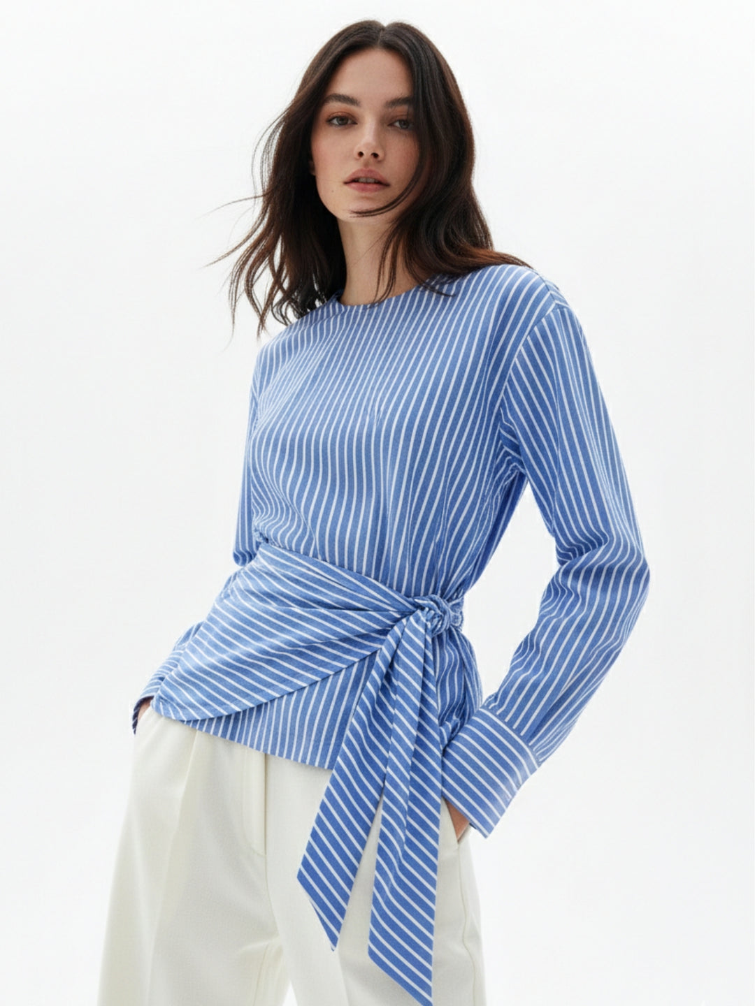Blue Asymmetric Side Tie Up Detail Blouson