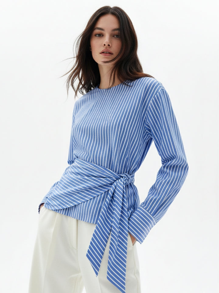 Blue Asymmetric Side Tie Up Detail Blouson
