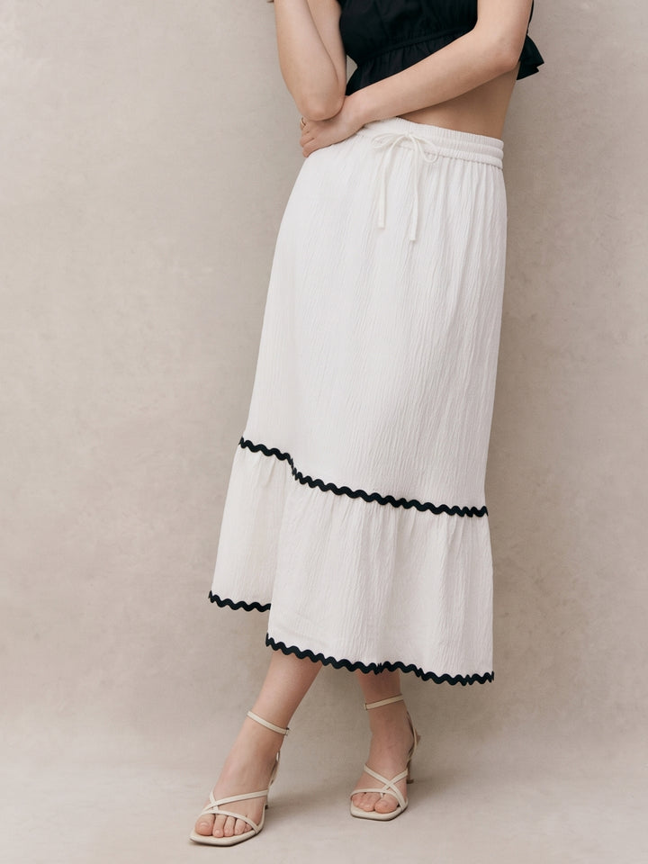 White A Line Midi Skirt With Lace Detail