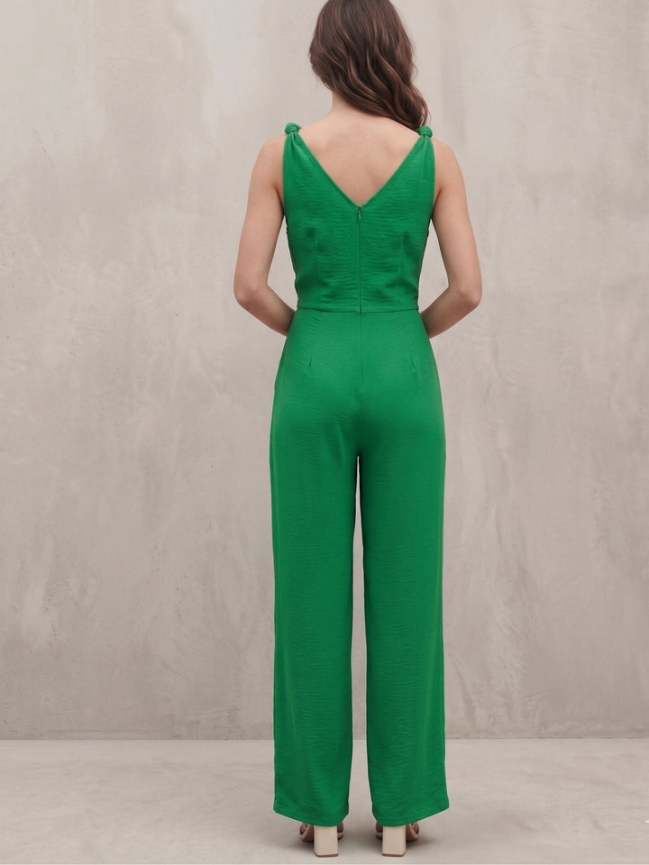 Olive Sleeveless Jumpsuit With Front Tie Up