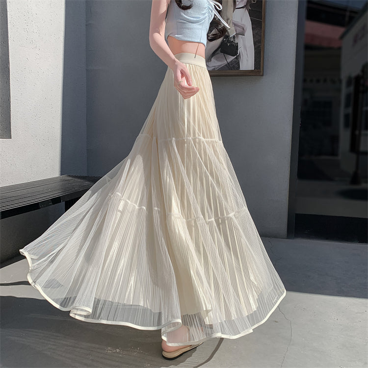 Cream Textured Sheer Tiered Skirt