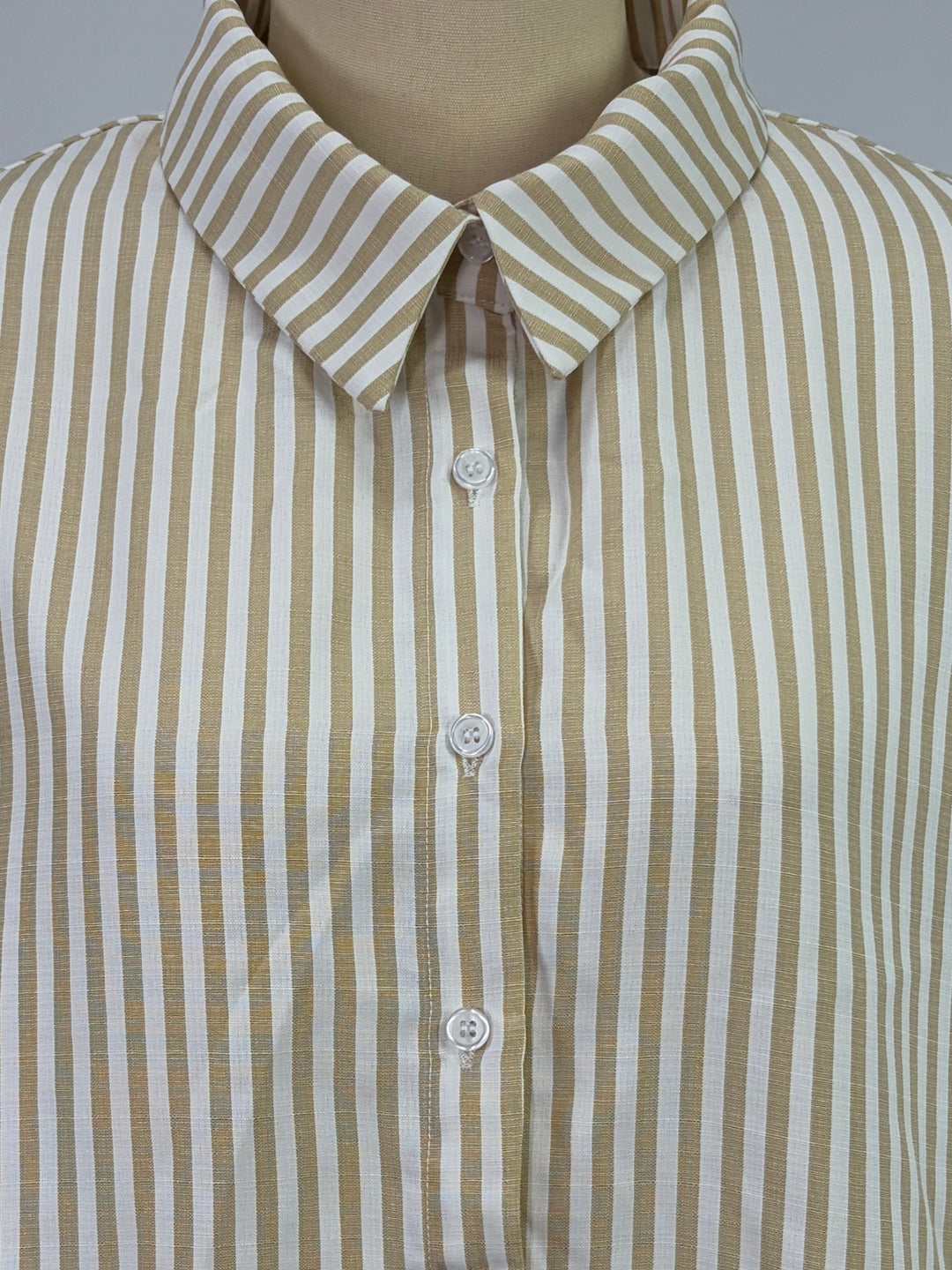Beige Button Down Oversized Striped Shirt