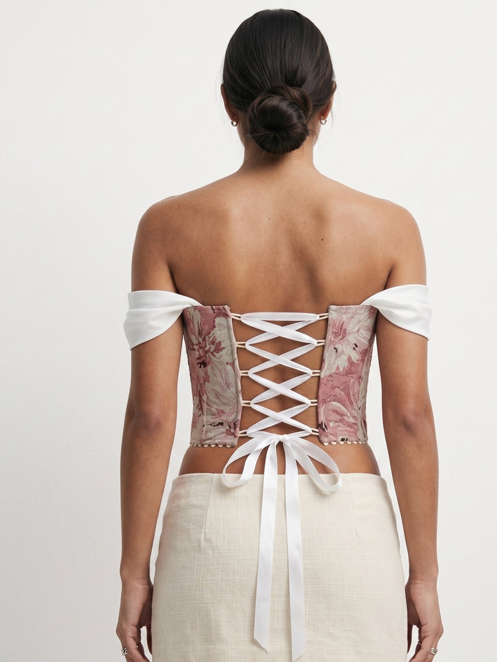 Pink Off Shoulder Printed Corset