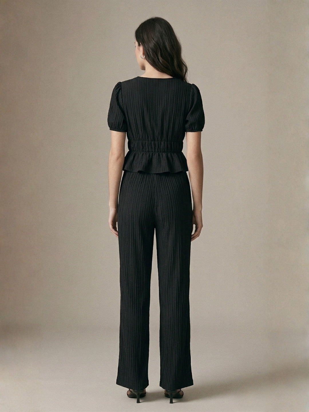 Black Short Sleeve Top And Pant Set