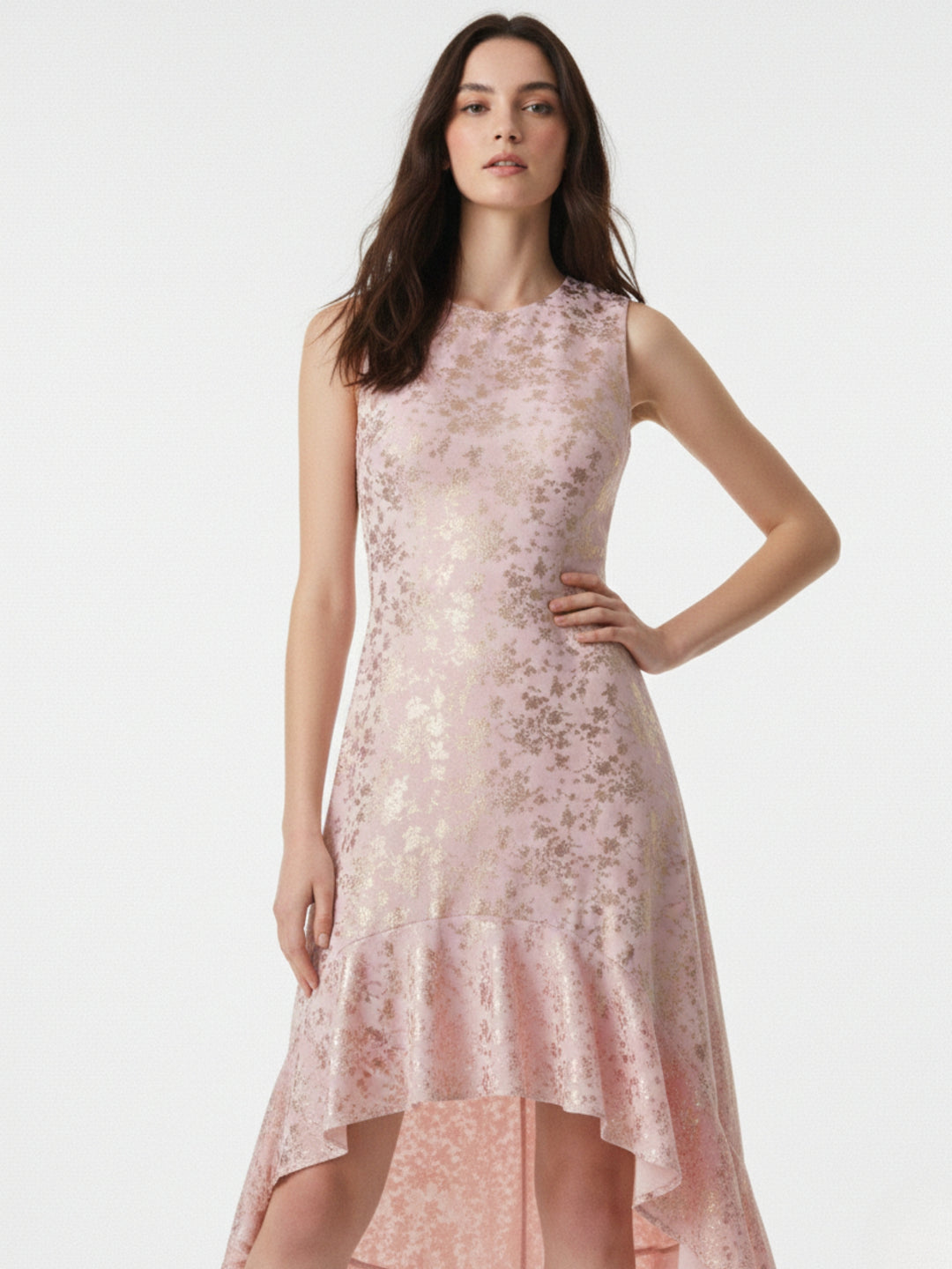 Pink Asymmetric flouncy layered bodycon dress