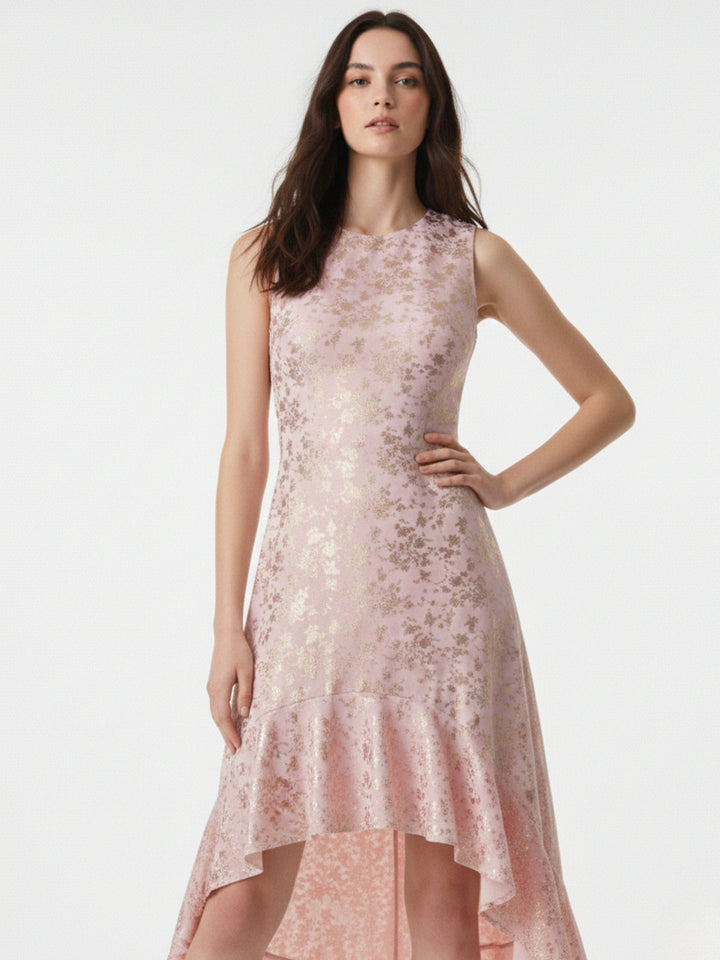Pink Asymmetric flouncy layered bodycon dress
