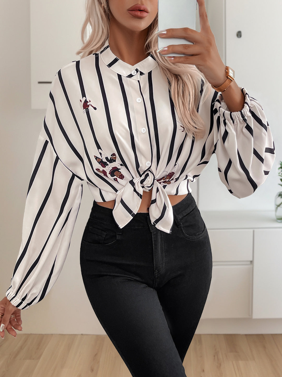 White Striped Collared Shirt