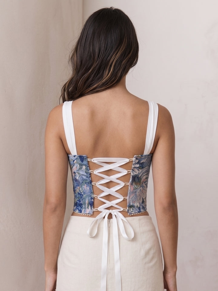 Grey Off Shoulder Printed Corset