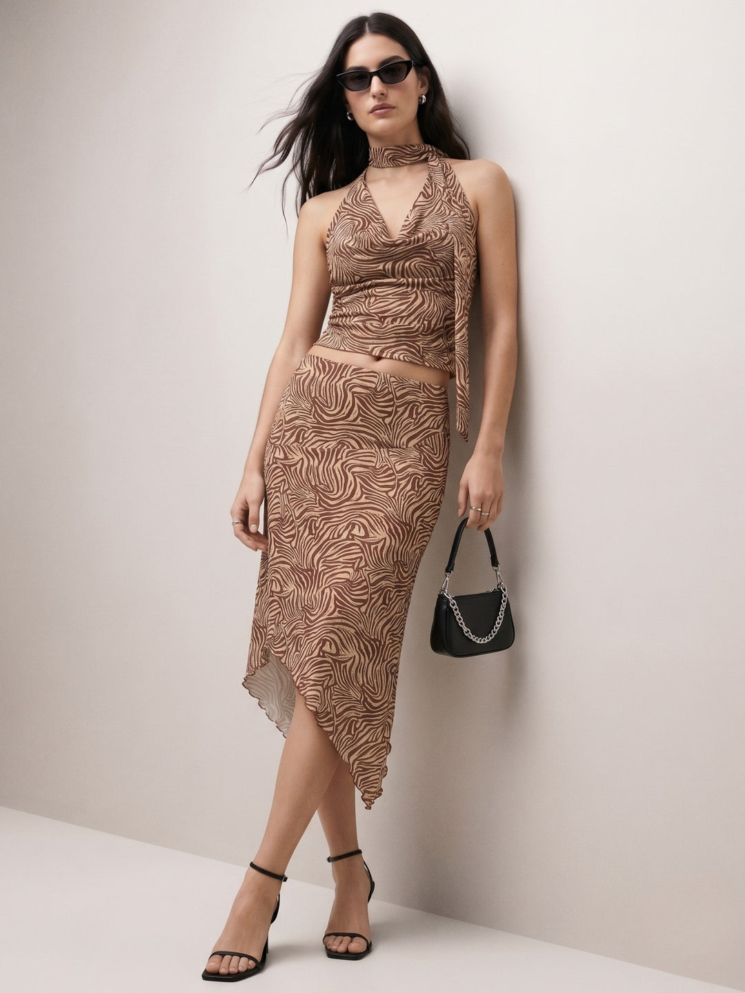 Animal Print Assymetrical Hemline Midi Skirt