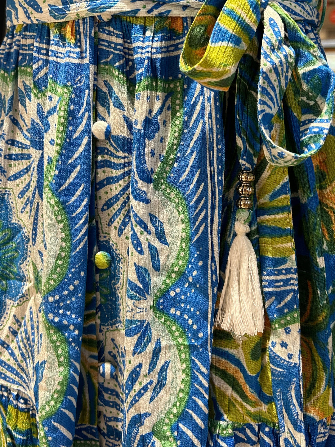 Blue Mini Printed Dress With Belt Detail