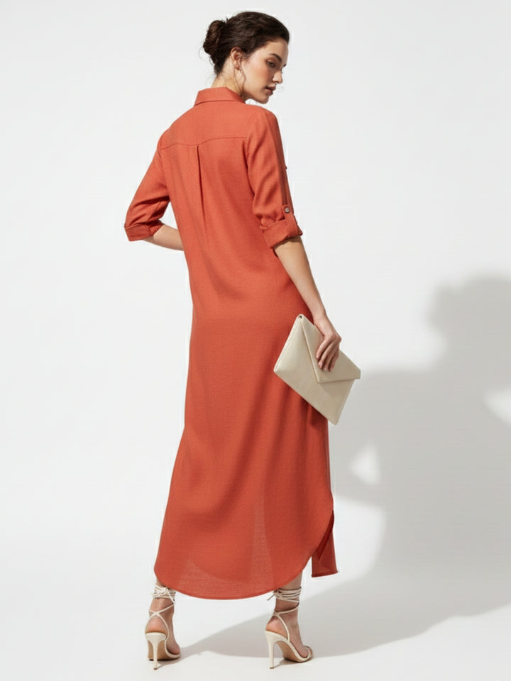 Orange Long Shirt Dress