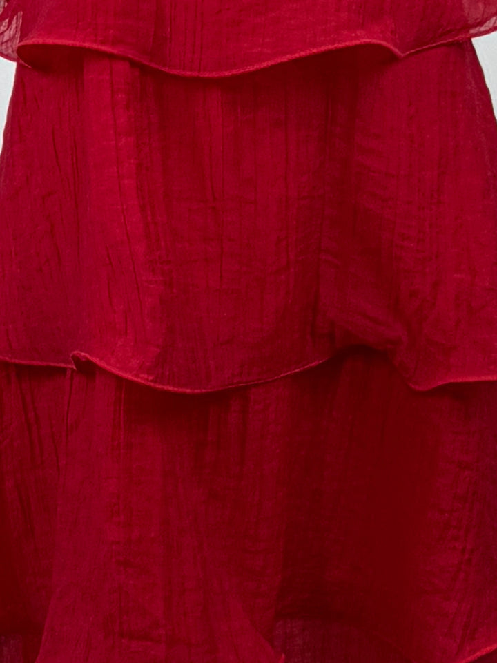 Red Tube Tiered Solid Dress