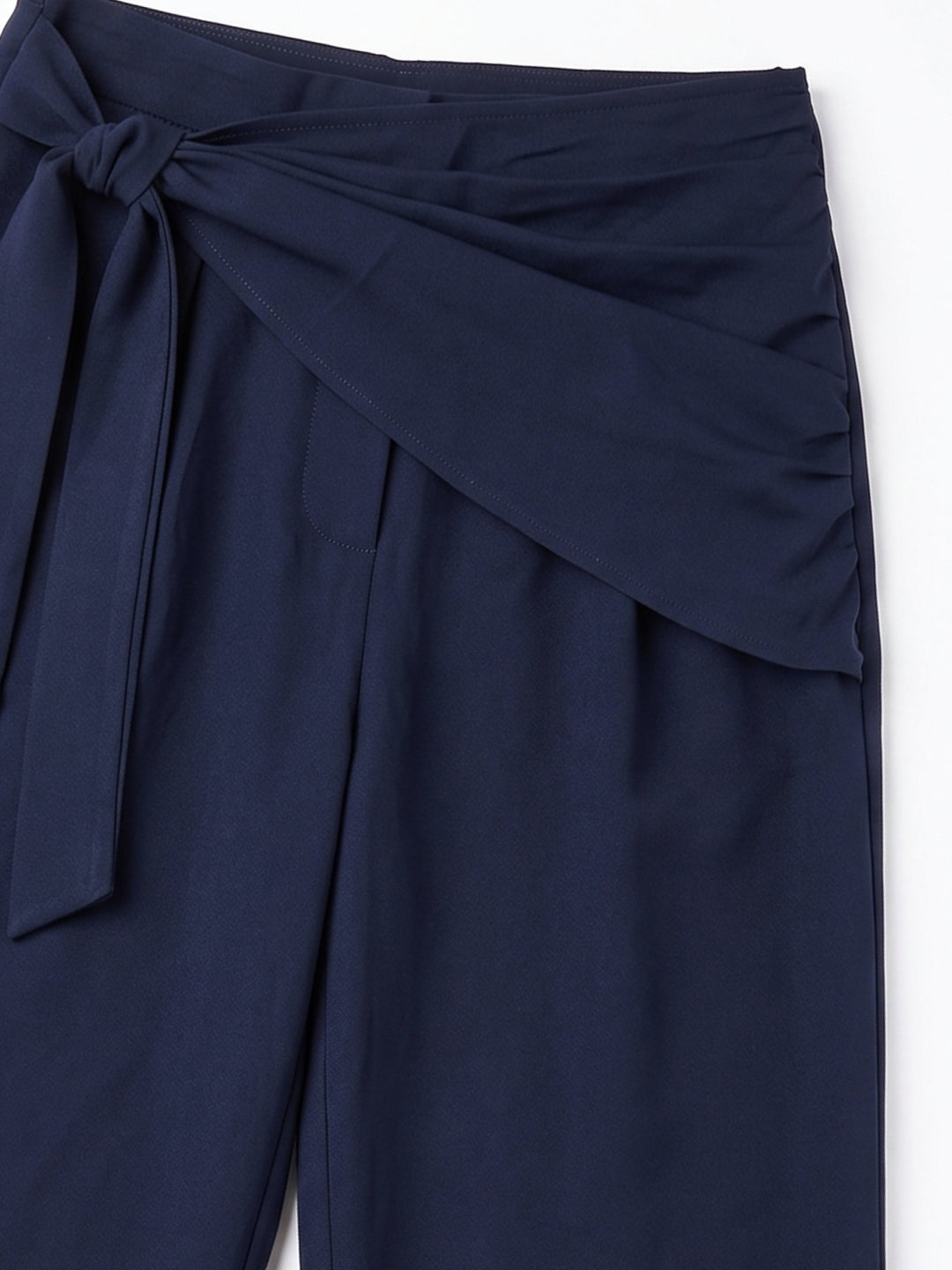 Navy Blue High Waist Wide Leg Wrap Trousers