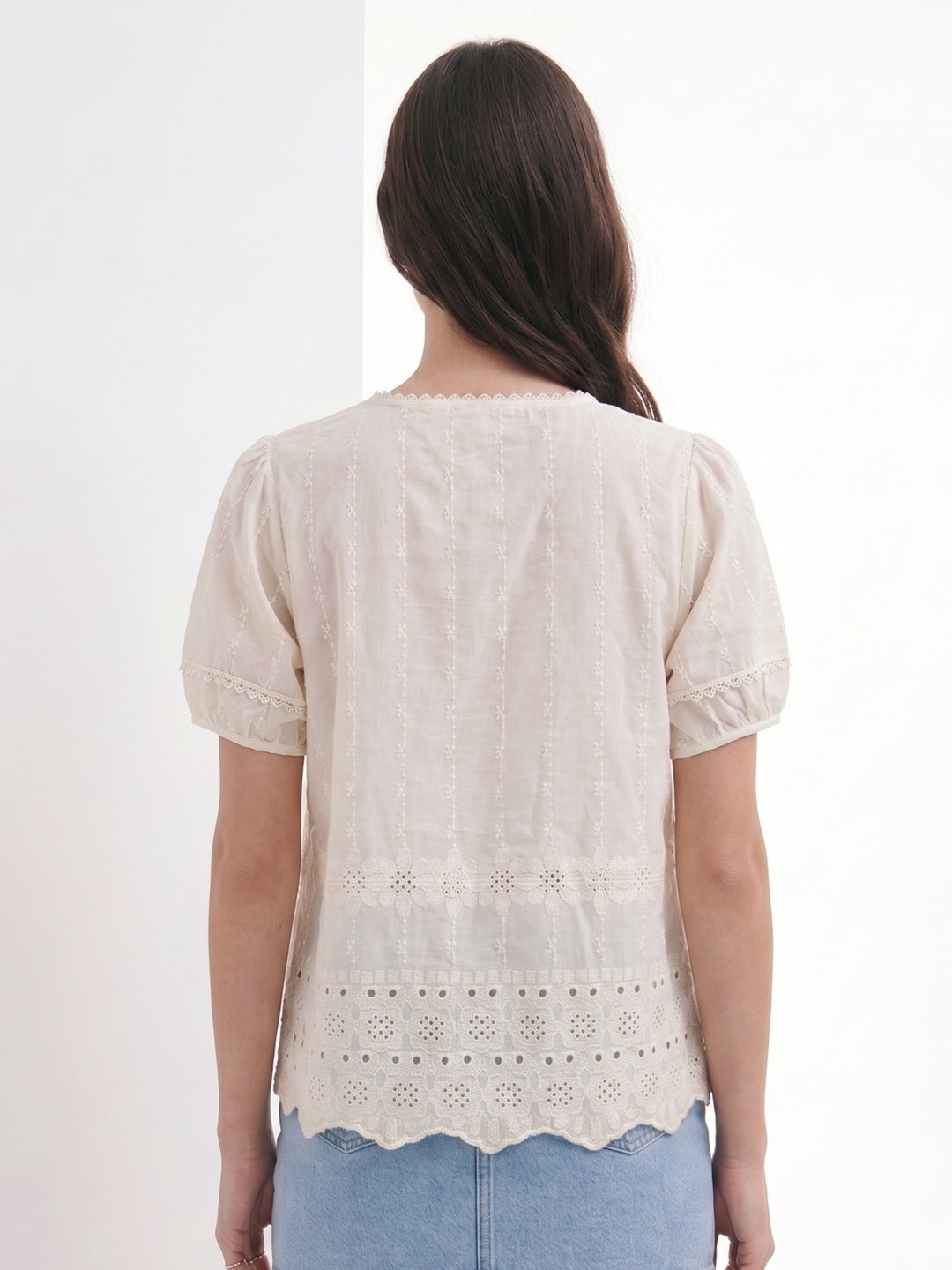 Off White Short Sleeve Front Tie-Up Top