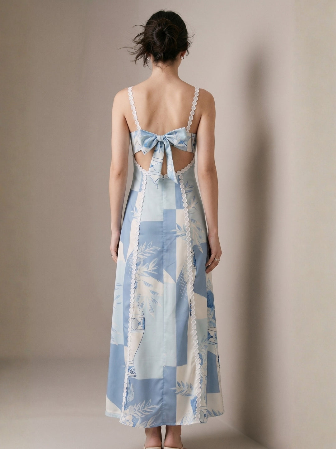 Blue Spaghetti Strap Printed Dress