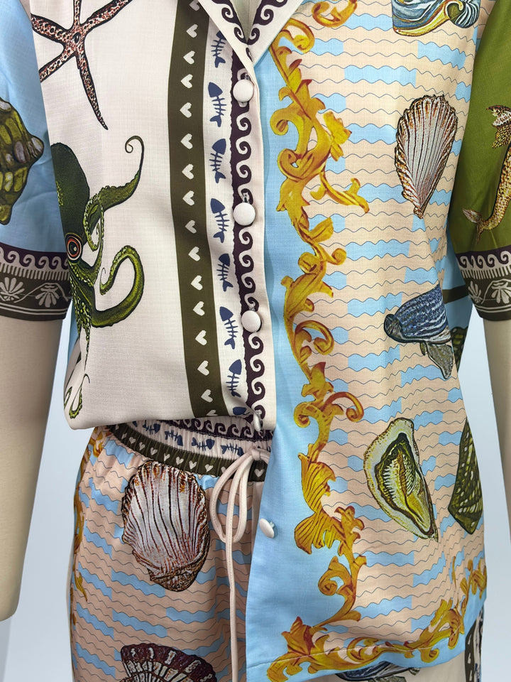Multi Abstract Printed Shirt And Pant Set