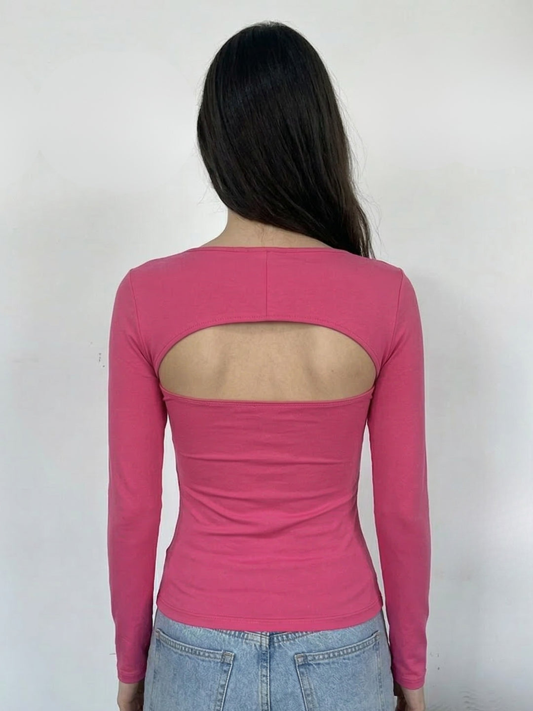 Pink Square Neck Full Sleeve Top
