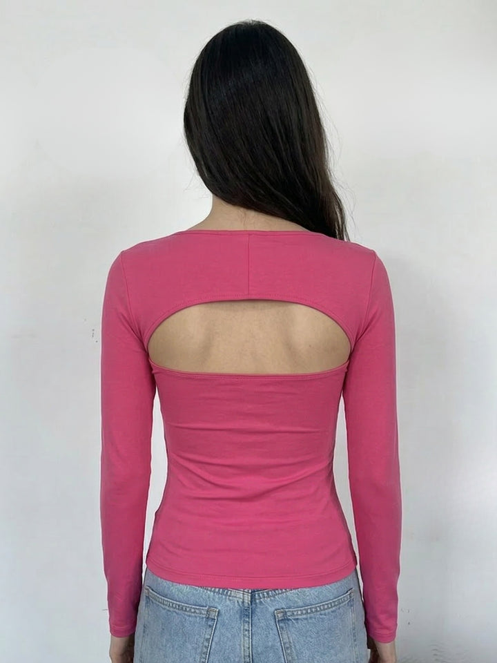 Pink Square Neck Full Sleeve Top