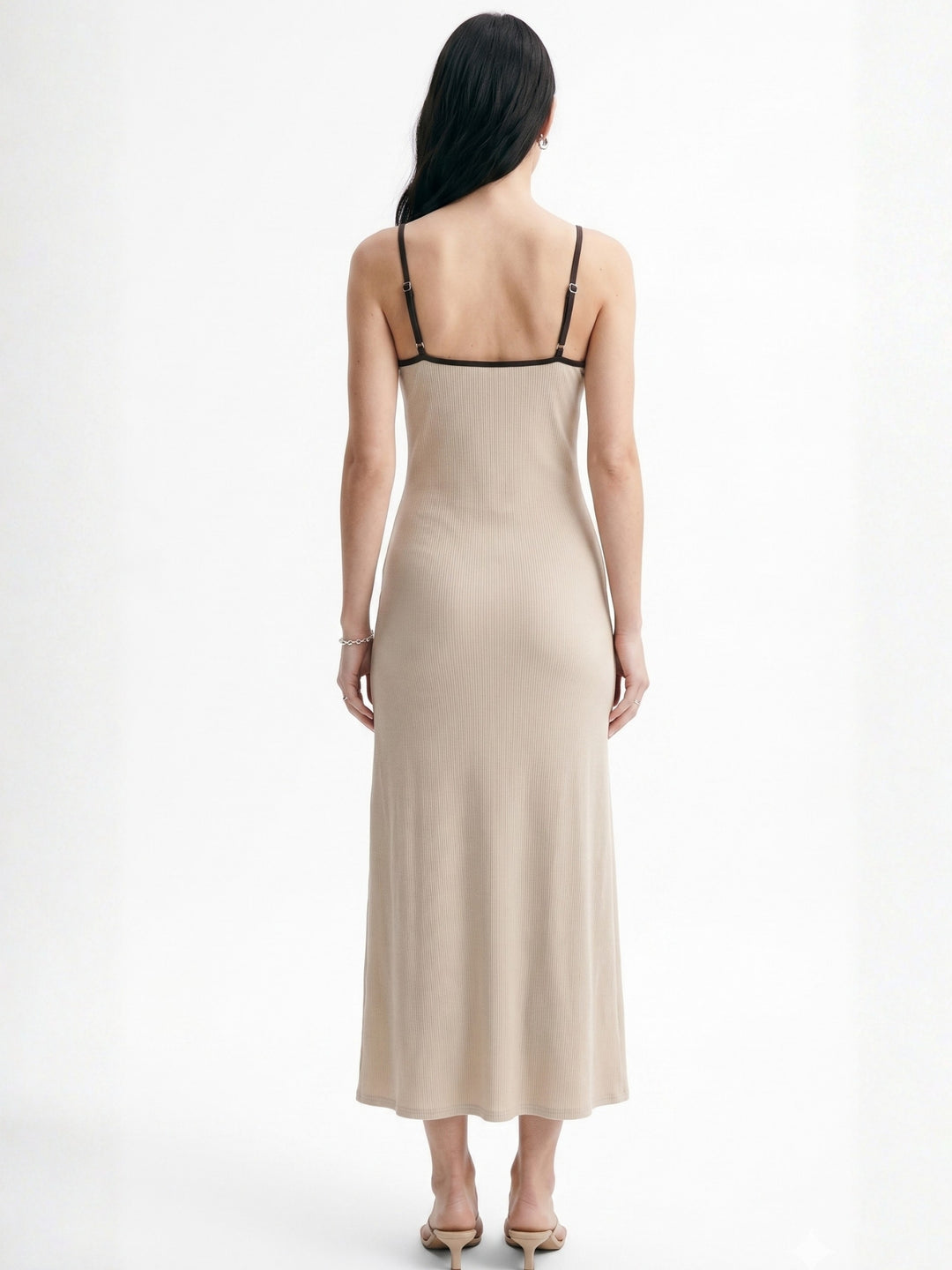 Cream Spaghetti Strap Fitted Dres
