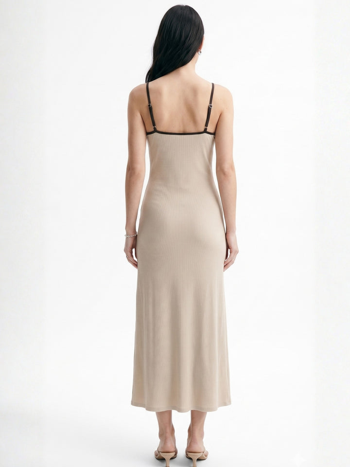 Cream Spaghetti Strap Fitted Dres